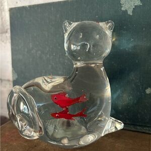 Vintage Vinci Murano Art Glass CAT Figurine Paperweight with Goldfish